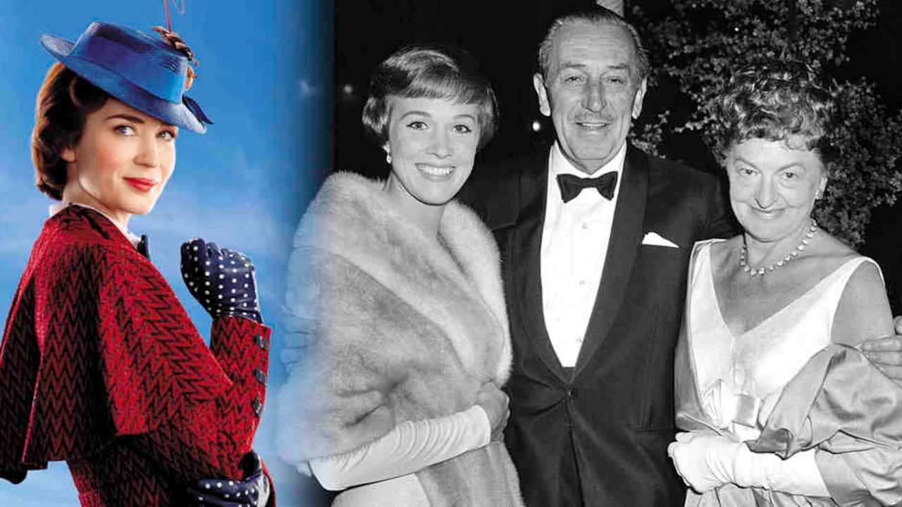 Julie Andrews, Walt Disney y P.L. Travers la noche del estreno de Mary Poppins. Emily Blunt le daría vida 54 años después a la niñera mágica.