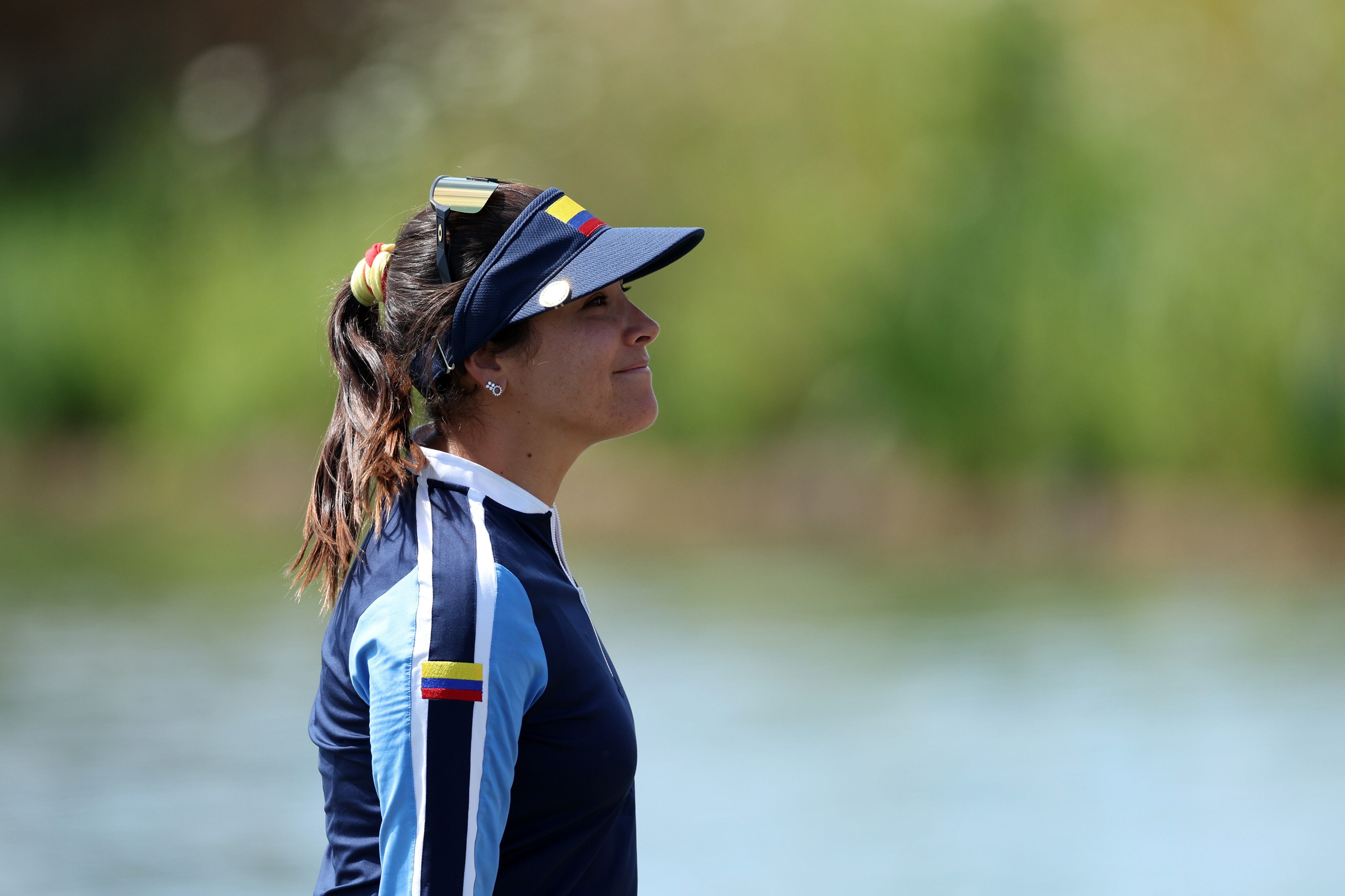 PARIS, FRANCE - AUGUST 08: Mariajo Uribe of Team Colombia reacts on the 18th green during Day Two of the Women's Individual Stroke Play on day thirteen of the Olympic Games Paris 2024 at Le Golf National on August 08, 2024 in Paris, France. (Photo by Kevin C. Cox/Getty Images)