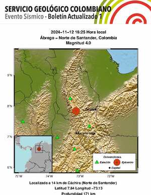SGC reportó fuerte sismo en Norte de Santander