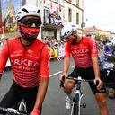 CAHORS, FRANCE - JULY 22: Nairo Alexander Quintana Rojas of Colombia and Team Arkéa - Samsic wearing the women's team jersey they will wear in the 1st edition of the Tour de France during the team presentation prior to the 109th Tour de France 2022, Stage 19 a 188,3km stage from Castelnau-Magnoac to Cahors / #TDF2022 / #WorldTour / on July 22, 2022 in Cahors, France. (Photo by Tim de Waele/Getty Images)