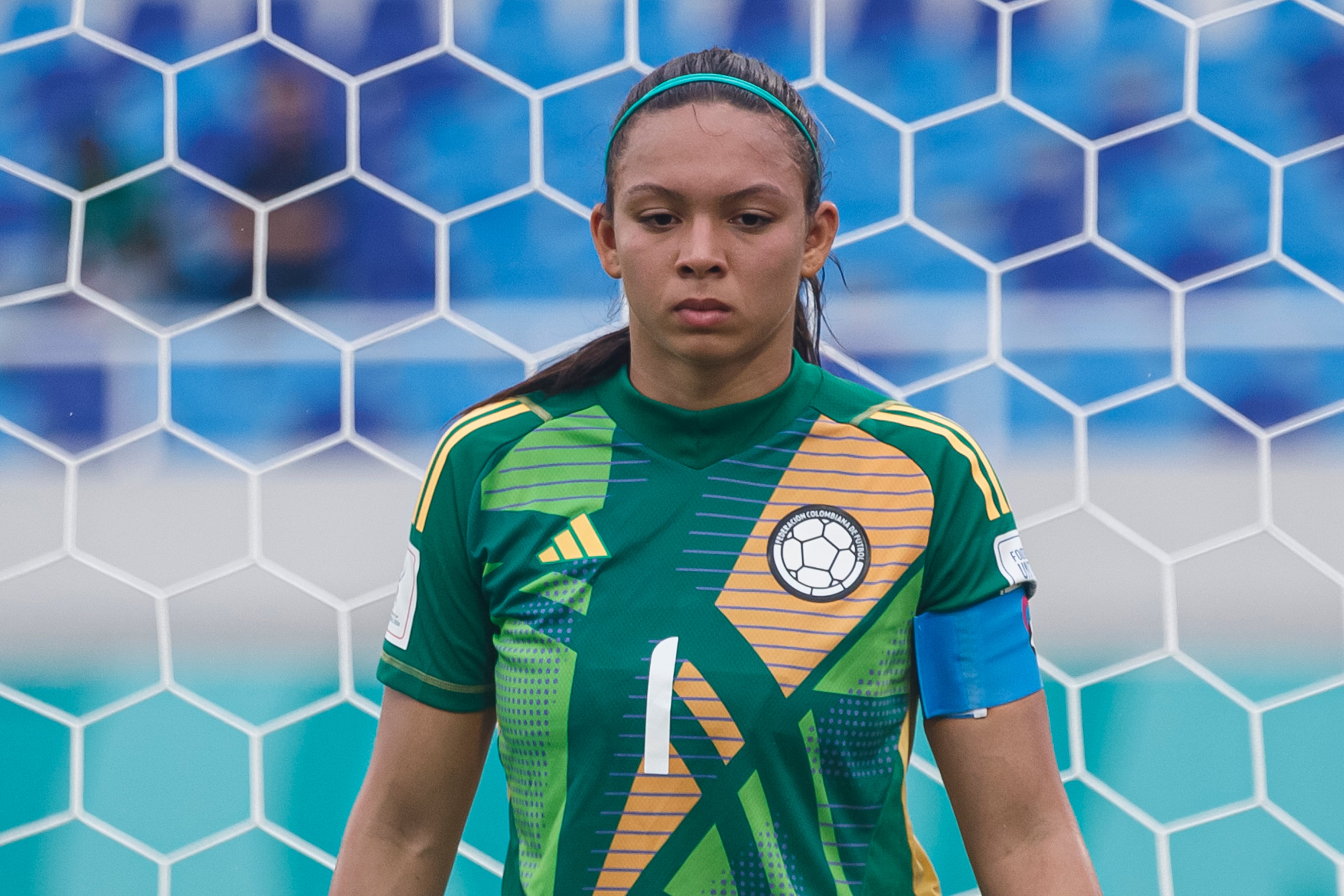 SANTO DOMINGO, DOMINICAN REPUBLIC - OCTOBER 22: Goalkeeper Luisa Agudelo of Colombia looks on during the FIFA U-17 Women's World Cup Dominican Republic match between Colombia and Spain at Felix Sanchez Stadium on October 22, 2024 in Santo Domingo, Dominican Republic. (Photo by Martín Fonseca/Eurasia Sport Images/Getty Images)