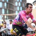 EF Education-Easypost team's Colombian rider Rigoberto Uran cycles to attend the cycling teams' presentation two days ahead of the first stage of the 109th edition of the Tour de France cycling race, in Copenhagen, in Denmark, on June 29, 2022.
Marco BERTORELLO / AFP