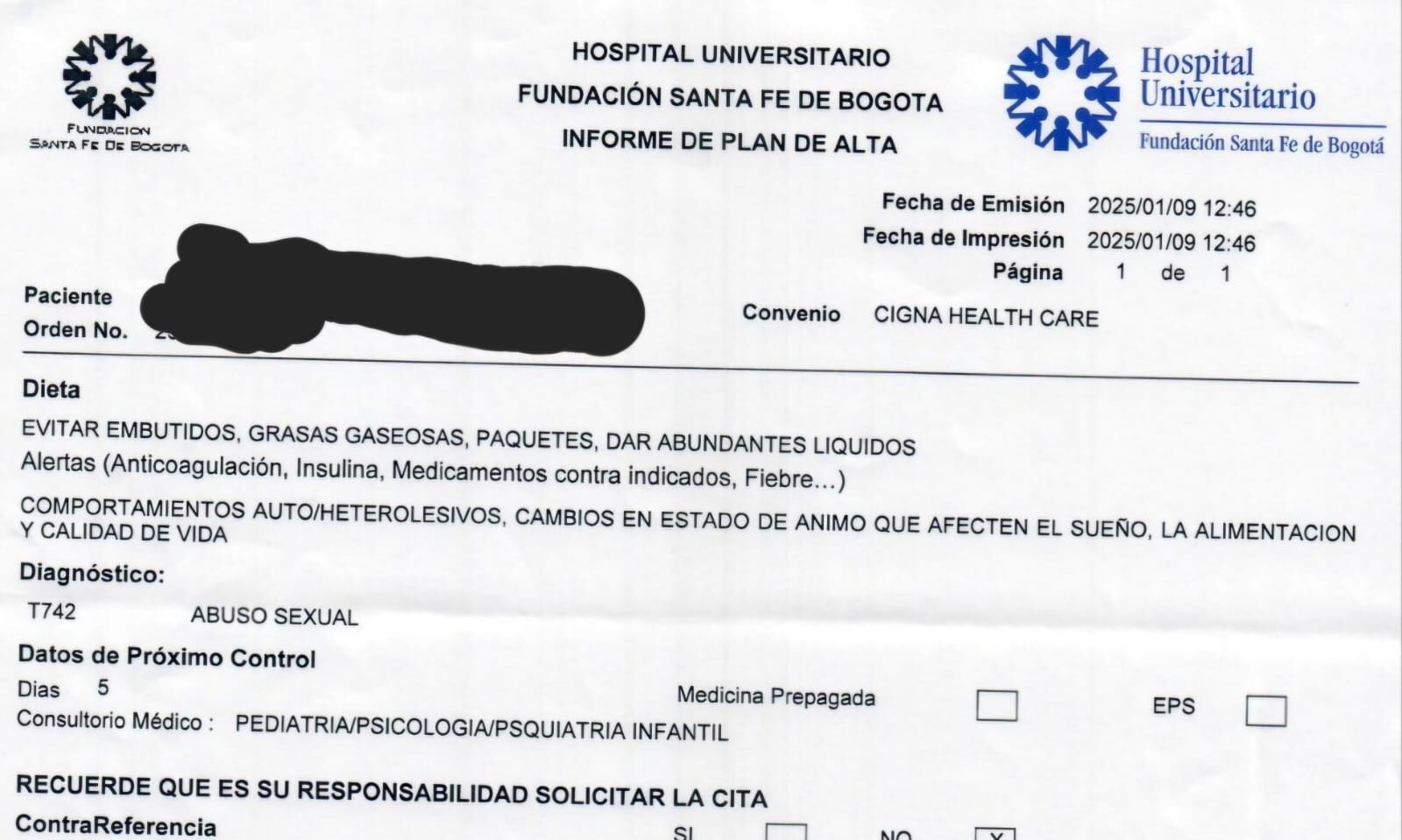 El dictamen de la Fundación Santa Fe fue que el menor estaba siendo víctima de abuso sexual.