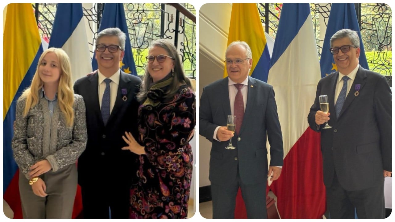 El embajador de Francia, Silvan Itte, el exmagistrado William Zambrano y su familia.