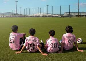 Inter de Miami anunciando con niños el fichaje de Luis Suárez