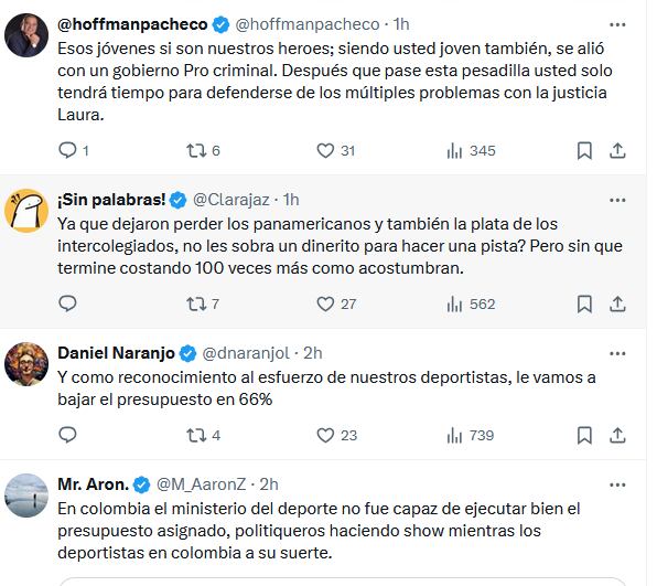 Críticas al trino de Laura Sarabia tras diploma olímpico de Queen Saray Villegas