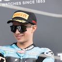 NORTHAMPTON, ENGLAND - MAY 25: David Alonso of Colombia and CFMOTO Aspar Team celebrates the third place on the podium during the Moto2 race during the MotoGP Of Great Britain - Race at Silverstone Circuit on May 25, 2025 in Northampton, England. (Photo by Mirco Lazzari gp/Getty Images) (Photo by Mirco Lazzari gp / GETTY IMAGES EUROPE / Getty Images via AFP)