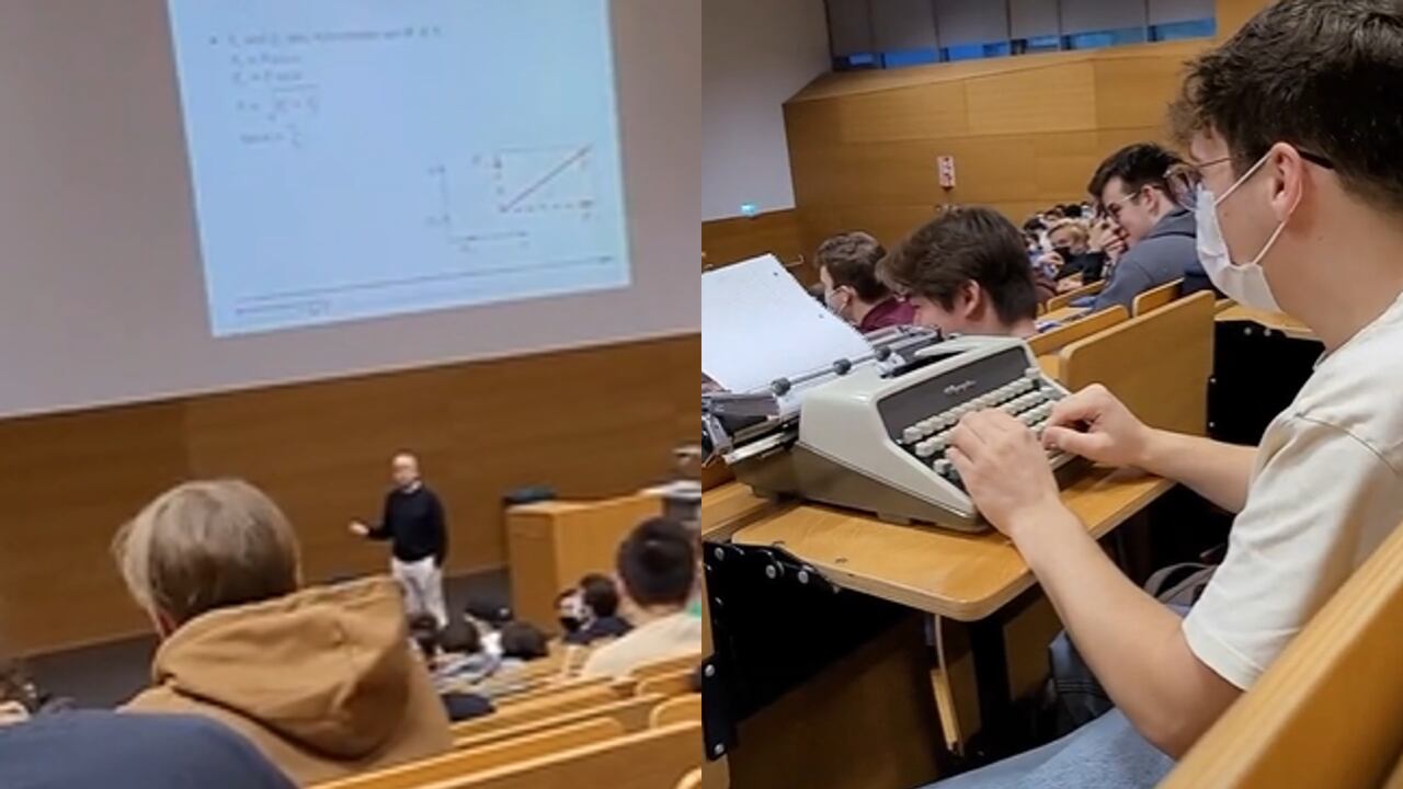 Estudiante lleva máquina de escribir a clase al prohibirle usar su computador.
