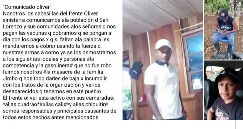 Estas eran las amenazas que alias Cuadrado publicaba en sus redes sociales.