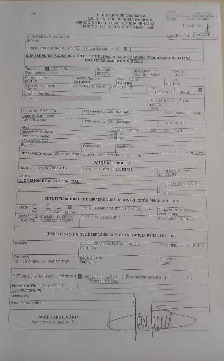 Orden de captura contra comandante de Policía de Caquetá, por abandonar a 79 agentes secuestrados en San Vicente del Caguán.