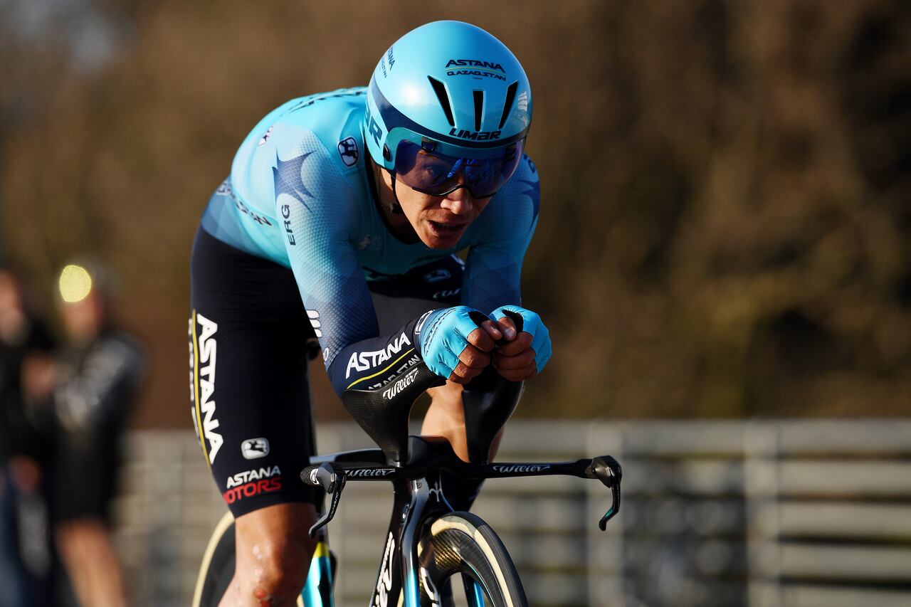 CAMAIORE, ITALY - MARCH 07: Miguel Ángel López Moreno of Colombia and Team Astana – Qazaqstan sprints during the 57th Tirreno-Adriatico 2022, Stage 1 a 13,9km individual time trial from Lido di Camaiore to Lido di Camaiore / #TirrenoAdriatico / on March 07, 2022 in Camaiore, Italy. (Photo by Tim de Waele/Getty Images)