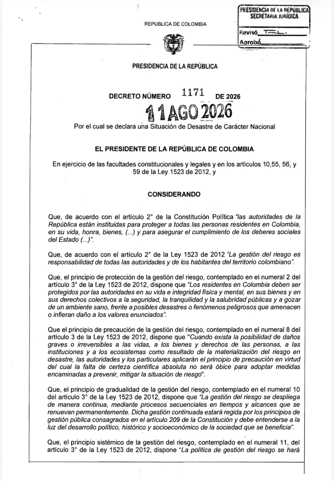 Decreto desastre nacional.