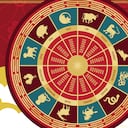 Los símbolos de rueda de los signos del horóscopo oriental sobre un fondo rojo. Estandarte astrológico horizontal. Foto: Getty Images.