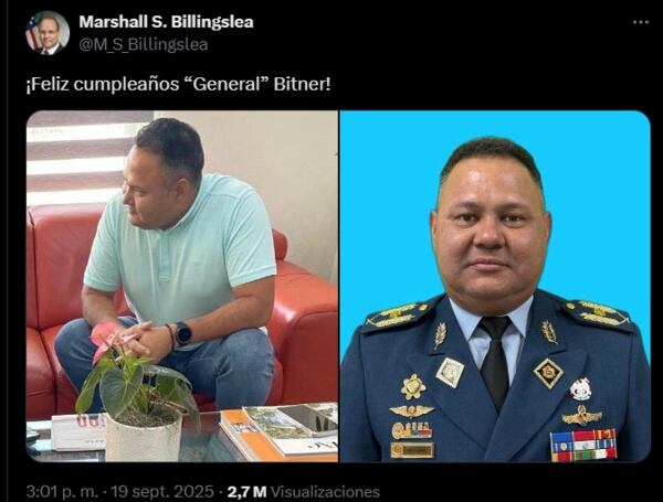 Mensaje de Marshall S. Billingslea felicitando irónicamente al general Bitner Villegas.