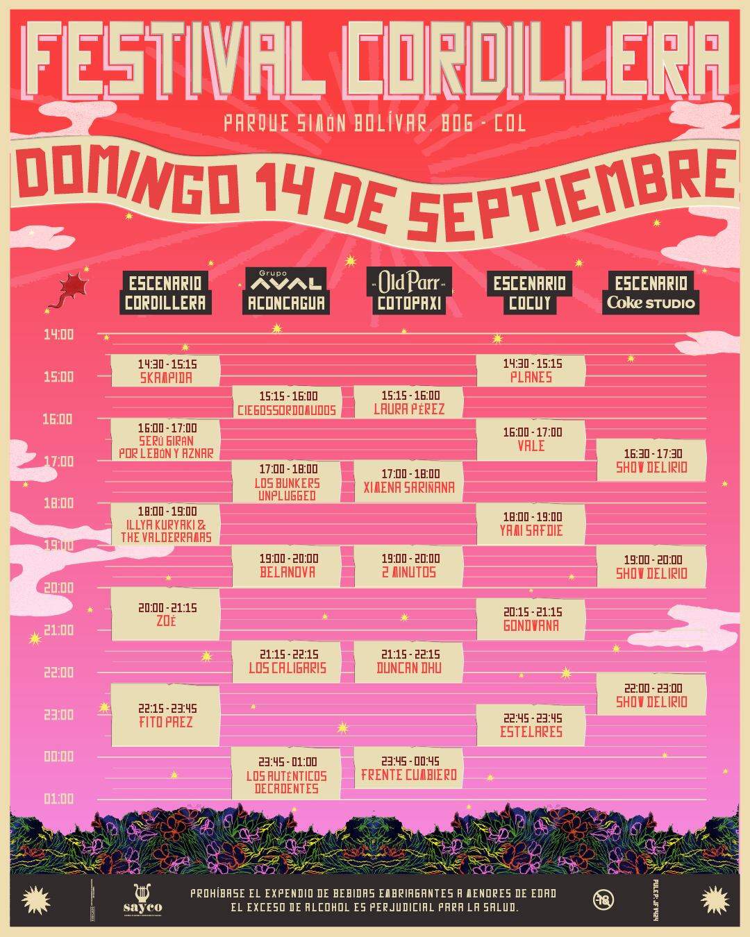 Horarios del Festival Cordillera 2025. Domingo 14 de septiembre.