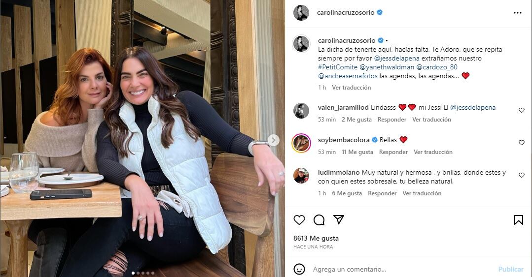 Carolina Cruz comparte fotos de reencuentro con la presentadora Jessica de la Peña.