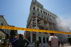 The five-star Hotel Saratoga is heavily damaged after an explosion in Old Havana, Cuba, Friday, May 6, 2022. (AP Photo/Ramon Espinosa)