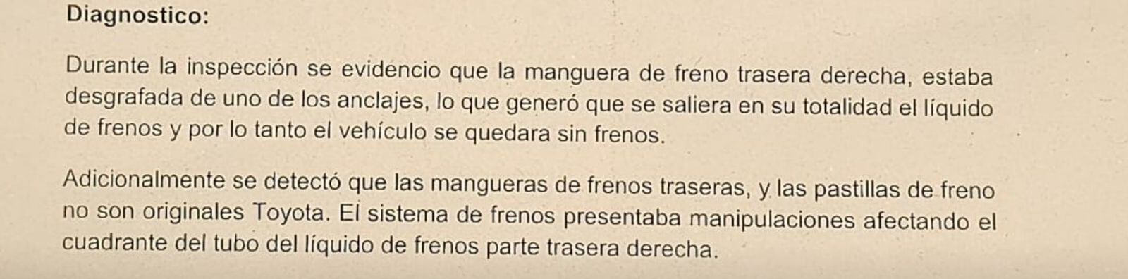 Aquí el diagnóstico del vehículo de la UNP asignado a Sandra Ortiz.