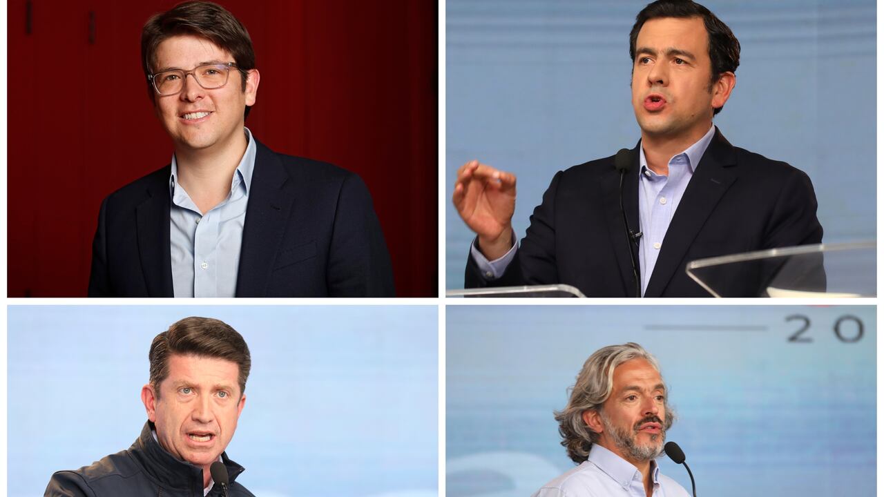 En la foto: el senador Miguel Uribe y los candidatos a la Alcaldía de Bogotá: Rodrigo Lara, Diego Molano y Juan Daniel Oviedo.