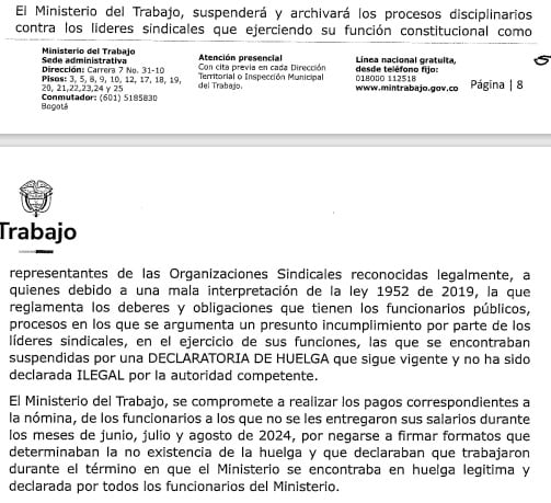 Acuerdo colectivo entre el Ministerio del Trabajo y los sindicatos de esa cartera.