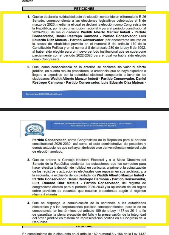 Demandaron ante el Consejo de Estado la elección de tres senadores del Partido Conservador.