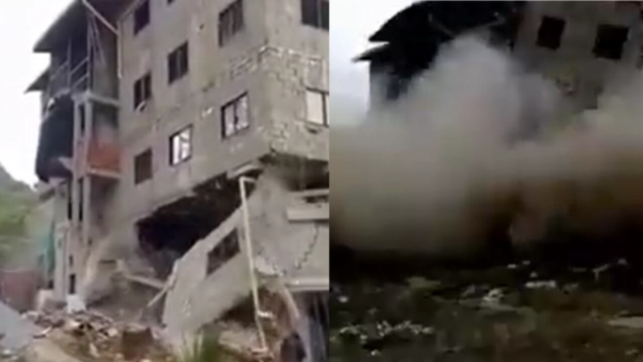 Momento exacto del colapso de un edificio en Guarne, Antioquia.