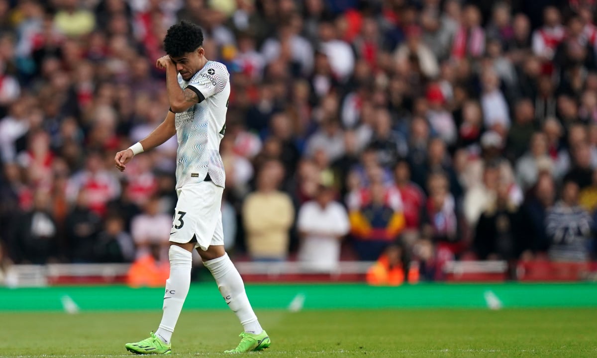 Liverpool's Luis Diaz leaves the pitch after picking up an injury during the Premier League match at the Emirates Stadium, London. Picture date: Sunday October 9, 2022. (Photo by Getty Images/Adam Davy/PA Images)