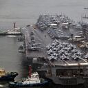 El Theodore Roosevelt (CVN 71), un portaaviones de propulsión nuclear, está anclado en Busan, Corea del Sur, el sábado 22 de junio de 2024. (Song Kyung-Seok/Pool Photo vía AP)