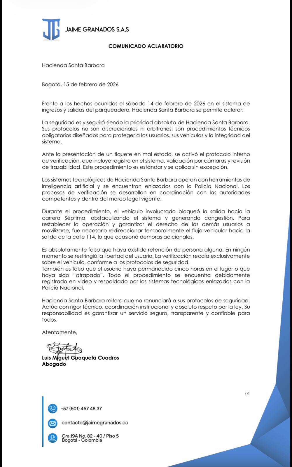 Comunicado Hacienda Santa Bárbara