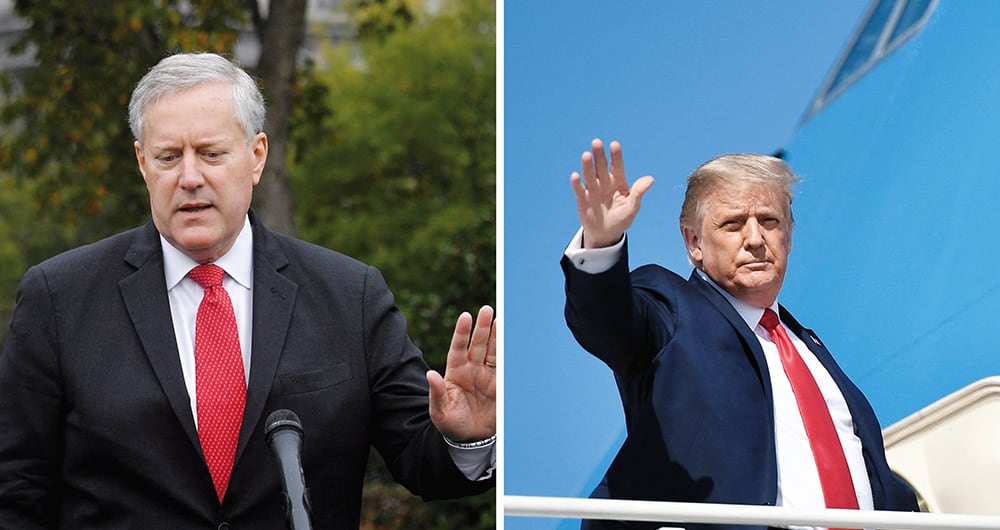   Mark Meadows, jefe de gabinete, acaba de  lanzar el libro The Chief’s chief, en el que pone un manto de duda sobre cuándo Trump se infectó.