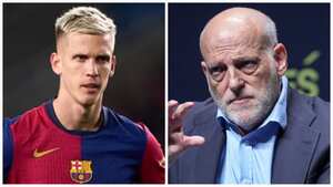 A la izquierda Dani Olmo, futbolista del Barcelona. A la derecha Javier Tebas, presidente de LaLiga.