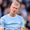 Erling Haaland, delantero titular del Manchester City, reacciona a una ocasión desperdiciada