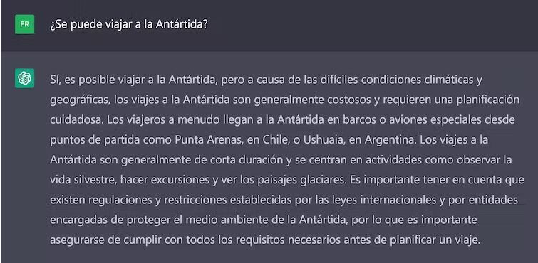 Respuesta de ChatGPT a una consulta formulada en lenguaje natural