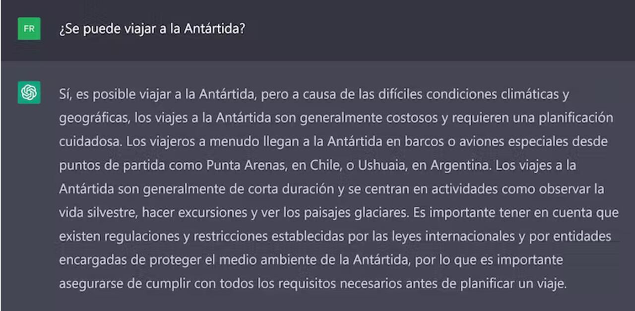 Respuesta de ChatGPT a una consulta formulada en lenguaje natural