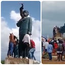 La estatua de Hugo Chávez que terminó en el suelo en medio del descontento de los venezolanos.