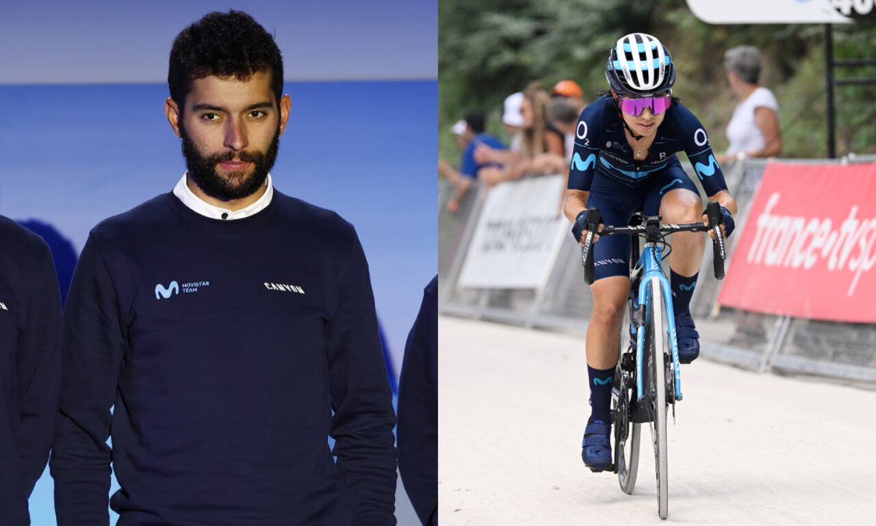 Fernando Gaviria y Paula Patiño, ciclistas Movistar Team. Foto: Movistar Team//Getty Images/Dario Belingheri