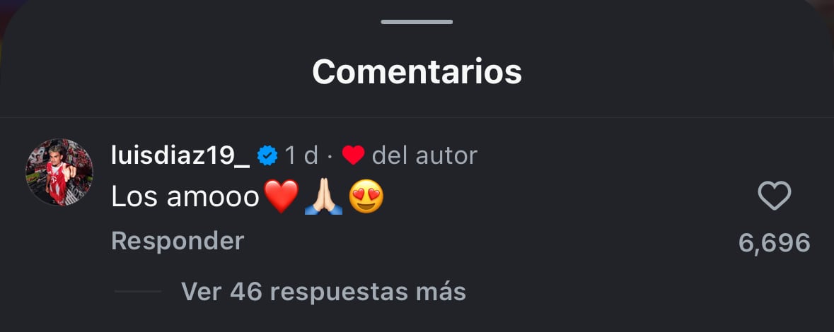 Luis Díaz se pronunció en los comentarios del video publicado por su padre.