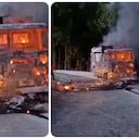 Camion vandalizado por hombres armados