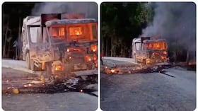 Camion vandalizado por hombres armados