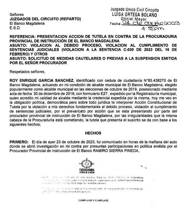 Esta fue la tutela presentada por Roy Enrique García.