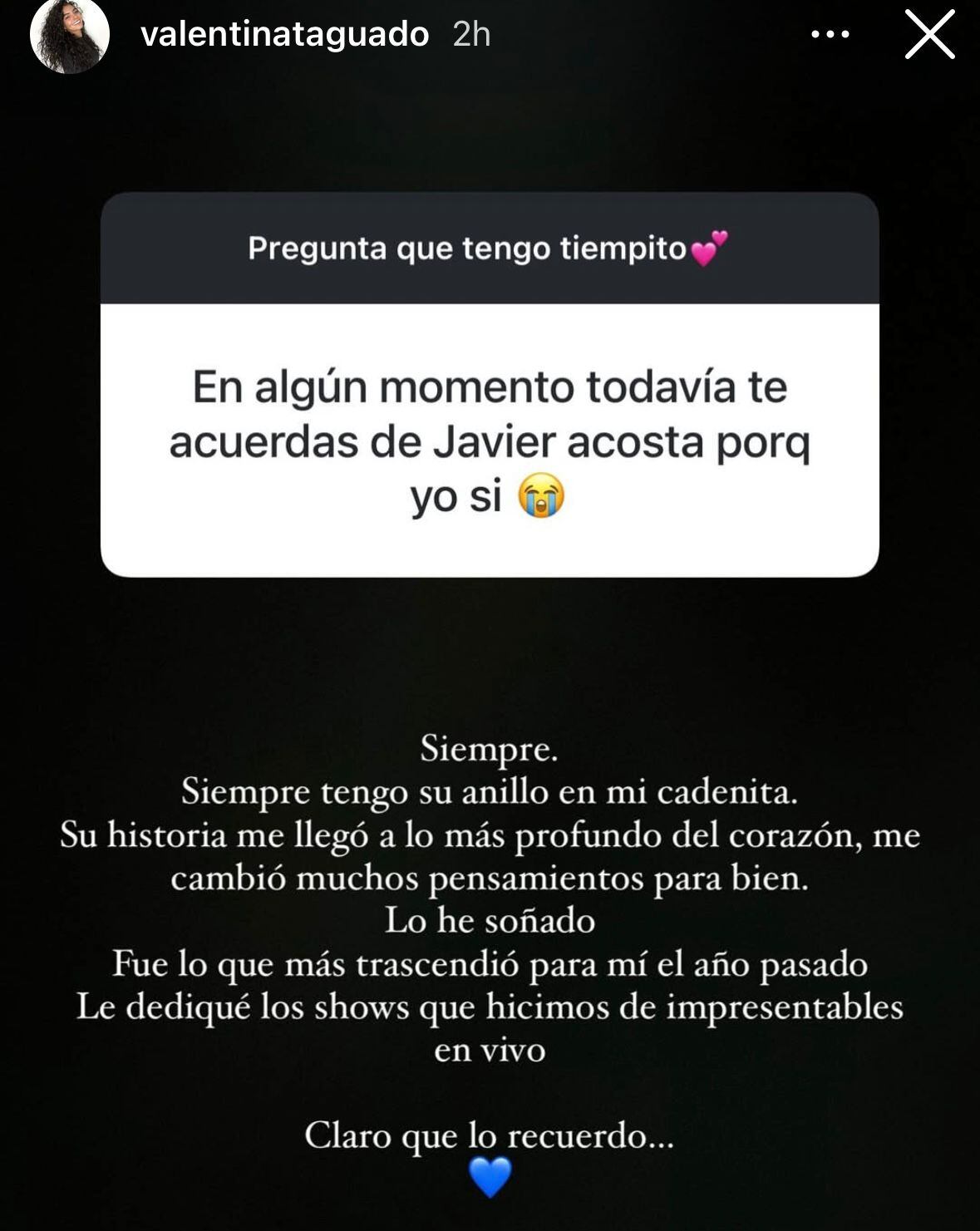 La locutora de 'Los 40' recordó a Javier Acosta vario meses después de su muerte.