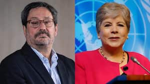 Francisco Santos y Alicia Bárcena, secretaria de Relaciones Exteriores de México.