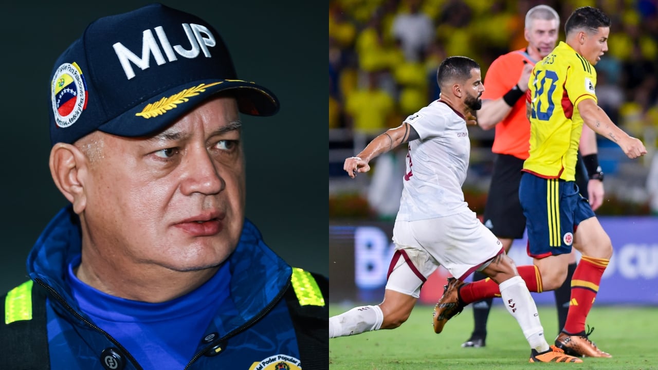 De izquierda a derecha: Diosdado Cabello y los jugadores Tomás Rincón (Venezuela) y James Rodríguez (Colombia).