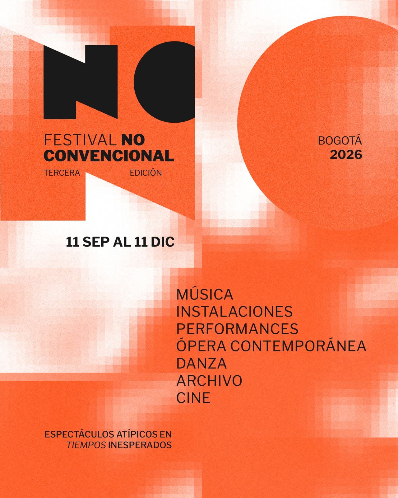 La tercera edición del Festival NO Convencional llega a Bogotá con una programación que propone experiencias que rompen con las formas habituales de escuchar, mirar y vivir un espectáculo.