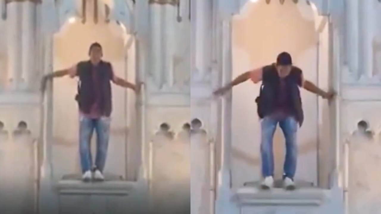 Momento exacto en el que el hombre ataca la emblemática iglesia La Ermita.
