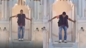 Momento exacto en el que el hombre ataca la emblemática iglesia La Ermita.