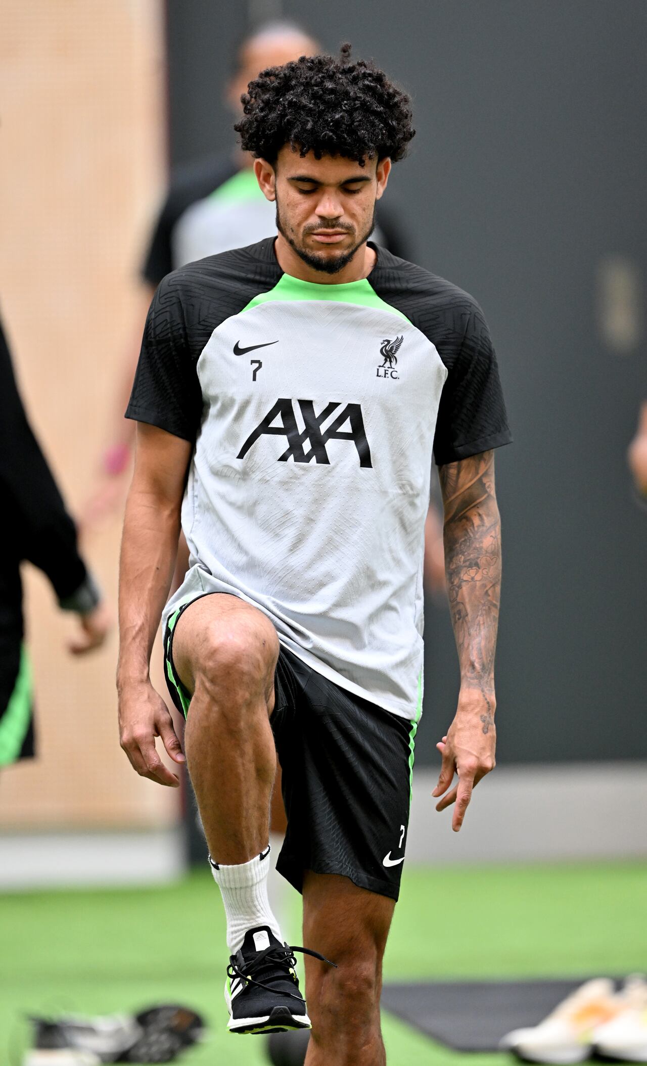 KIRKBY, ENGLAND - JULY 13: (THE SUN OUT, THE SUN ON SUNDAY OUT) Luis Diaz of Liverpool during a pre-season training session at AXA Training Centre on July 13, 2023 in Kirkby, England. (Photo by Andrew Powell/Liverpool FC via Getty Images)