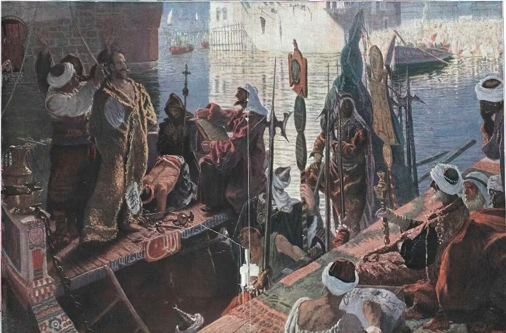 Cervantes en Argel, cuadro original de Antonio Muñoz Degrain, que se conserva en la Biblioteca Nacional de Madrid. Hemeroteca Digital/Revista 'La Esfera'