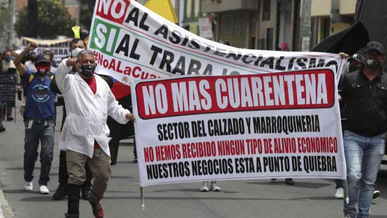 Comerciantes protestan en Bogotá.