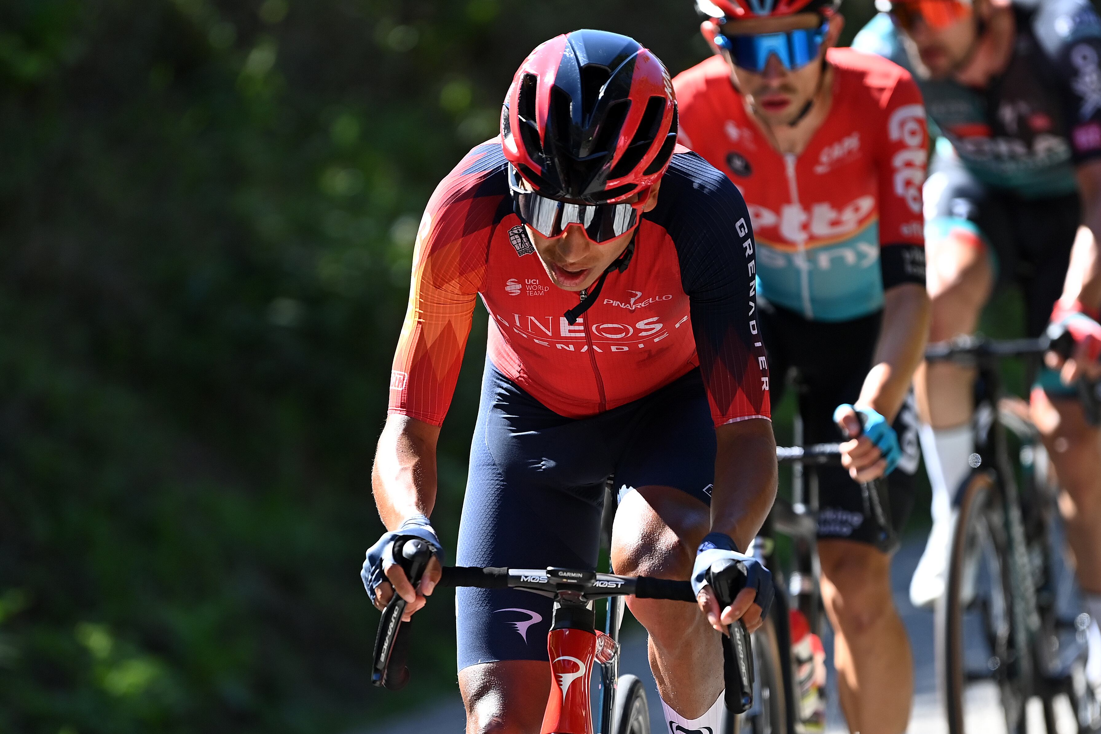 LA-CRUZ-DE-LINARES, SPAIN - SEPTEMBER 14: Egan Bernal of Colombia and Team INEOS Grenadiers competes in the breakaway during the 78th Tour of Spain 2023, Stage 18 a 178.9km stage from Pola de Allande to La Cruz de Linares 840m / #UCIWT / on September 14, 2023 in La Cruz de Linares, Spain. (Photo by Tim de Waele/Getty Images)